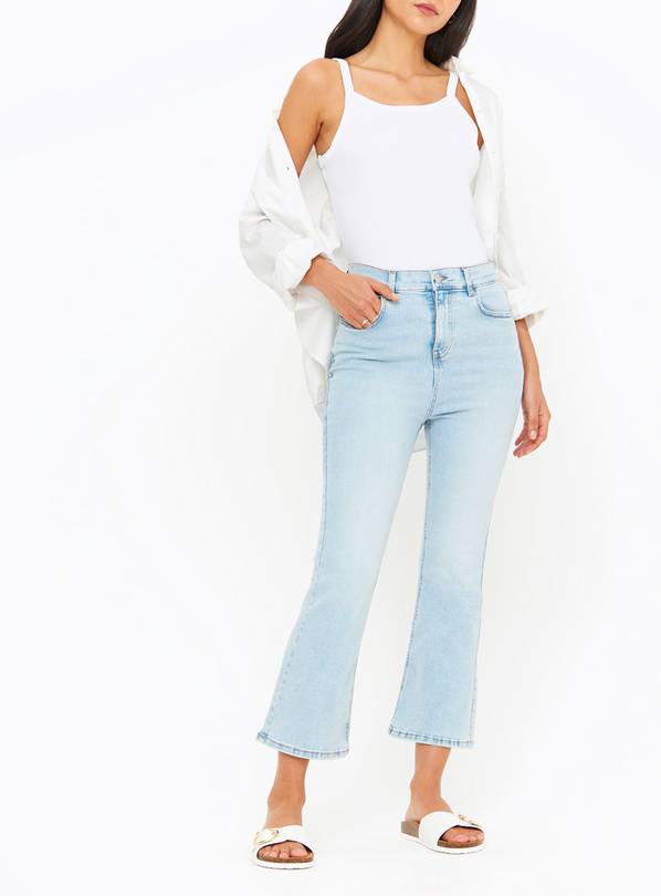 Light Wash Cropped Kick Flare Denim Jeans 24